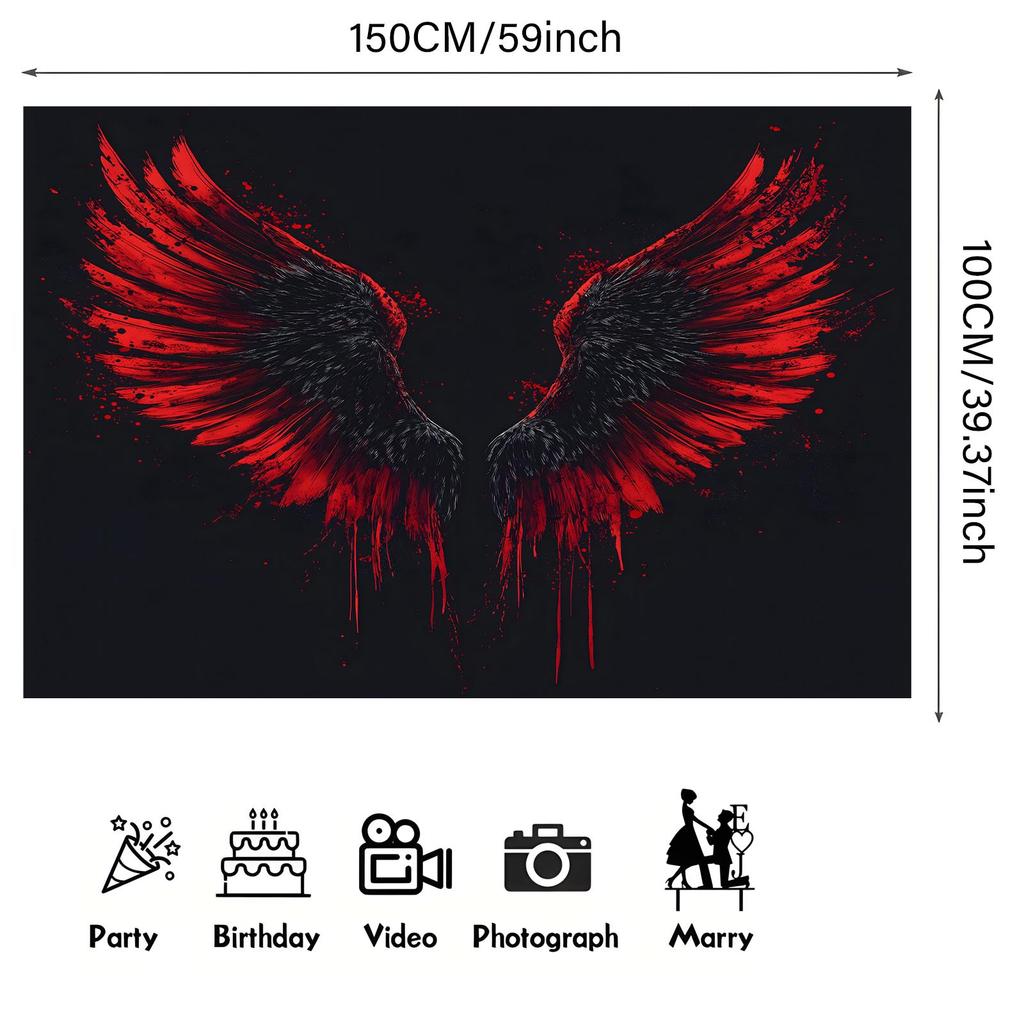 1 Banner with an Image of an Angel's Wings - Vivid Red and Black Wing Design Made of Polyester Fiber for Photo Wall Display