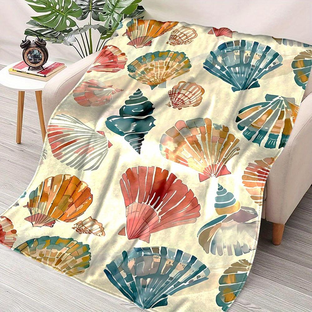 Cozy All-Season Flannel Throw Blanket with Colorful Beach Shell Print - Soft, Reversible & Machine Washable - Perfect Gift for