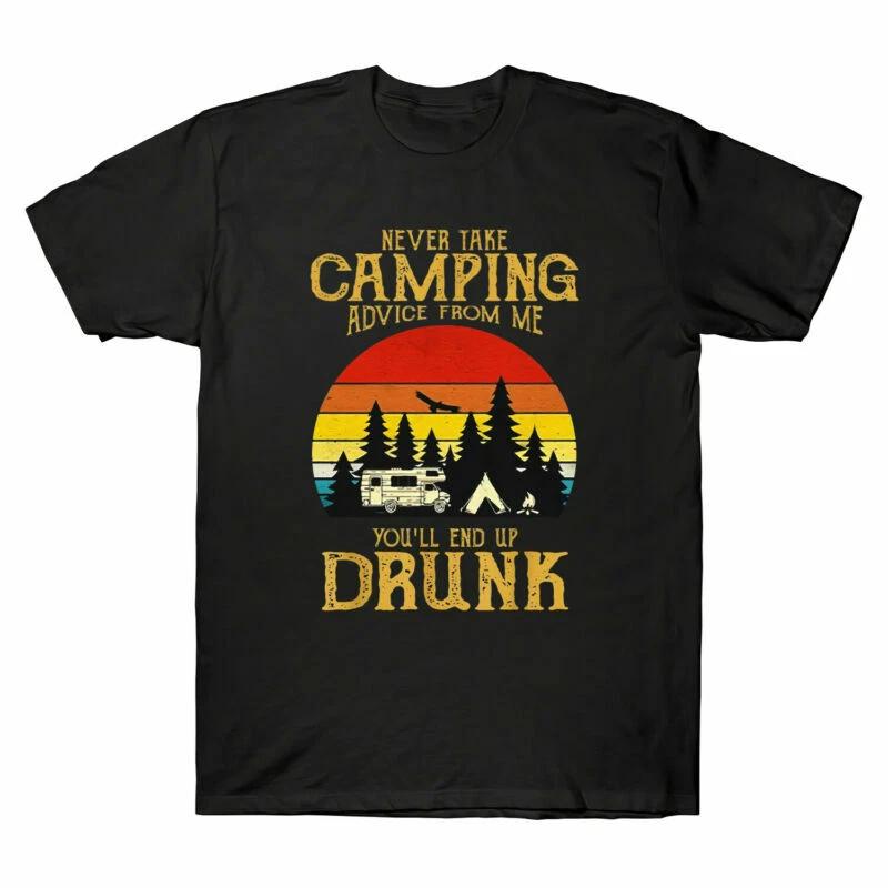 Retro Sunset Never Take Camping Advice From Me You ll End Up Vintage Men T-Shirt XXXXL