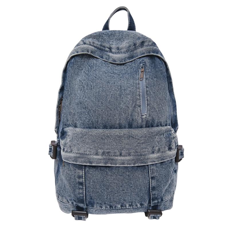 

Винтажный однотонный джинсовый рюкзак большой вместимости, дорожный рюкзак, школьный ранец для ученика средней школы синий