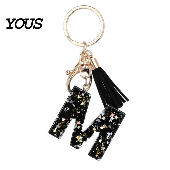 Lightweight Keychain Pendant, Sequins Star Letter A-Z Charm with Tassel, Gift Alphabet Initial Metal Keyring for Handbag Backpack Bag