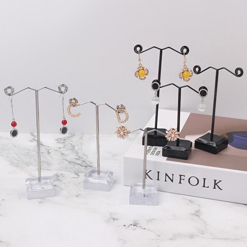 Metal Jewelry Display Stand Black Clear Acrylic Stud Earring Holder Hook Hanger Counter Case Jewelry Organizer Bouches Ornament
