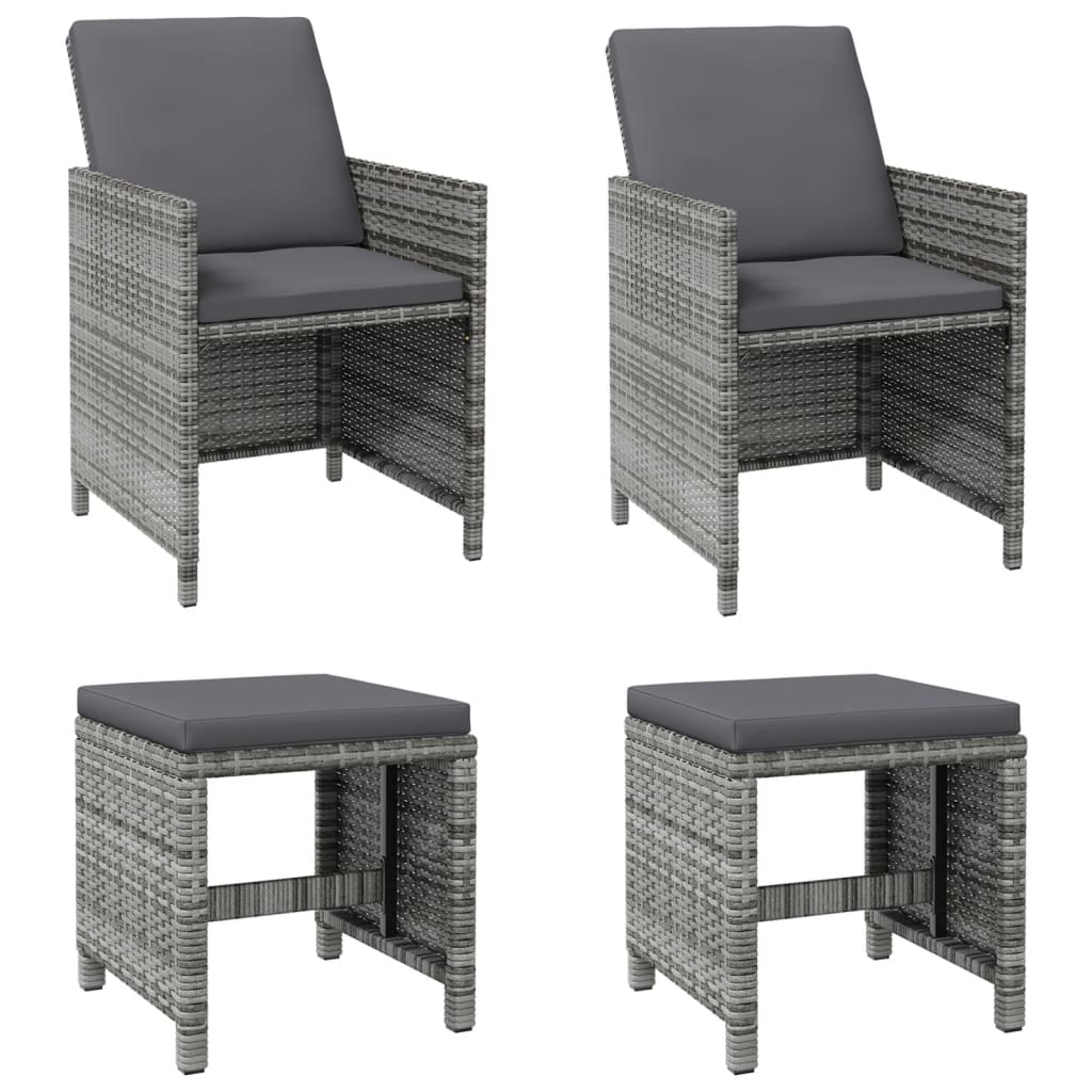 4 Piece Garden Chair and Footstool Set Grey Poly Rattan