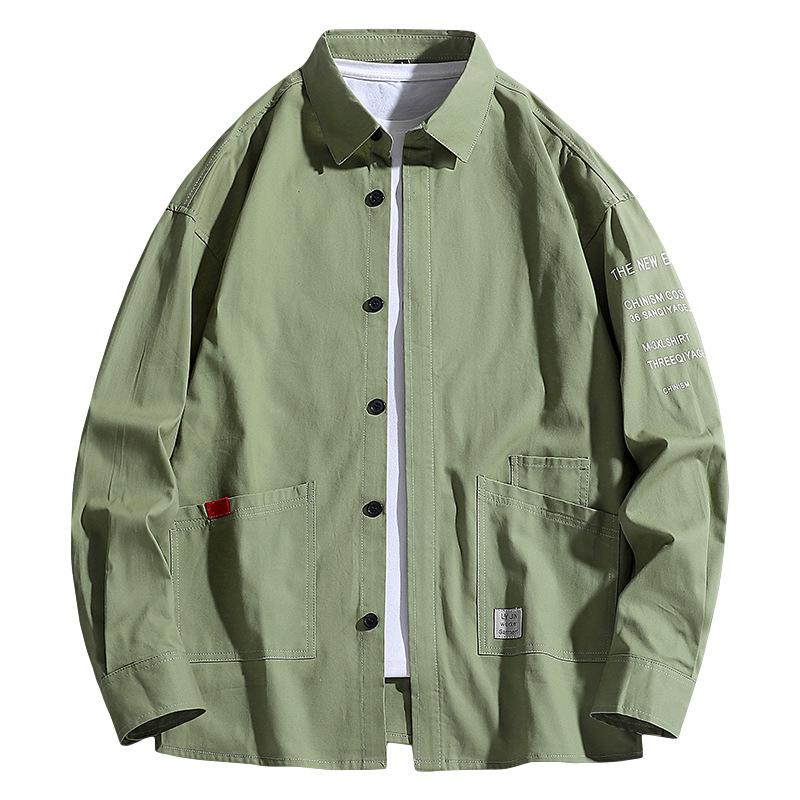 New Spring and Summer Men's Work Jacket Versatile Casual Hong Kong Style Loose Long-sleeved Shirt Jacket
