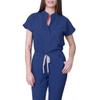 Damen Krankenschwester Overall Stehkragen Kurzarm Mehrfarbig Kordelzug Taille Mehrere Taschen Medizinischer Overall Gesundheitswesen Arbeitskleidung