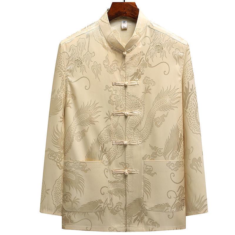 Men's Ice Silk Long-Sleeve Tang Suit: Chinese-Style Spring Hanfu for Older Adults, Loose Fit