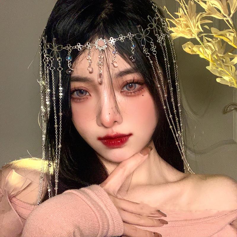 Bangs Flower Tassel Hairpin - Ancient Style Bindi Ornament for Retro Fairy Hanfu Look