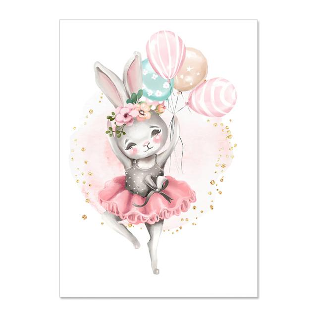 Cartoon Animal Bunny Girl Room Pink Wall Art Canvas Painting Nursery Posters And Prints Wall Pictures Baby Kids Room Décor No Frame