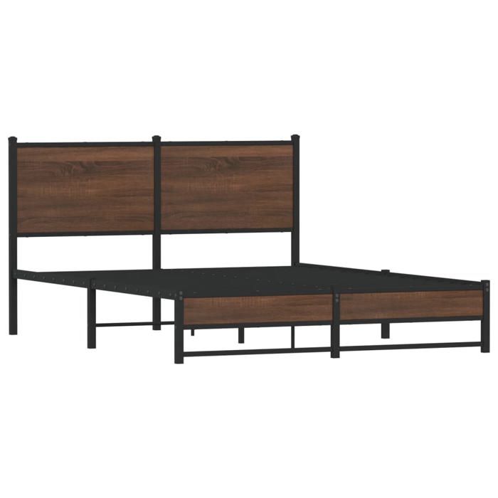 VidaXL Metal Bed Frames with Brown Oak Headboard 140x200 Cm, Double Bed, Bedroom Furniture, Bed 4007941