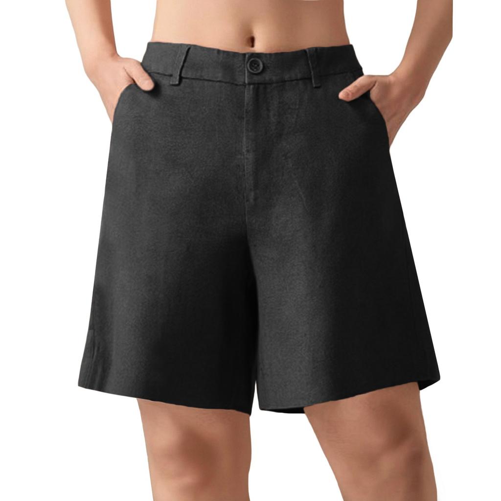 Women's Shorts High Waist Knee Length Shorts Comfy Cotton Linen Shorts With Pockets Summer