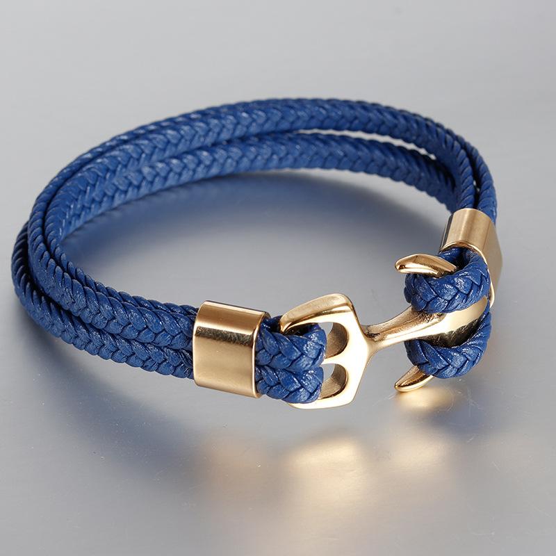 European and American Men, Bracelet Gold Personalized Cowhide Woven Boat Anchor, Genuine Leather Bracelet Leather Rope