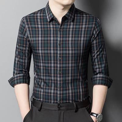 Camisa a cuadros de manga larga informal de negocios para hombres de mediana edad, nueva camisa fina de moda simple para primavera y otoño para hombres