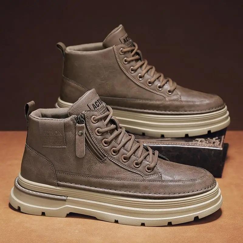 

Высококачественная мужская обувь Мужская обувь в стиле ретро, британский стиль, высокие берцы, кожаная обувь на толстой подошве до середины икры, рабочая одежда, модная обувь, мужские кроссовки 43 коричневый