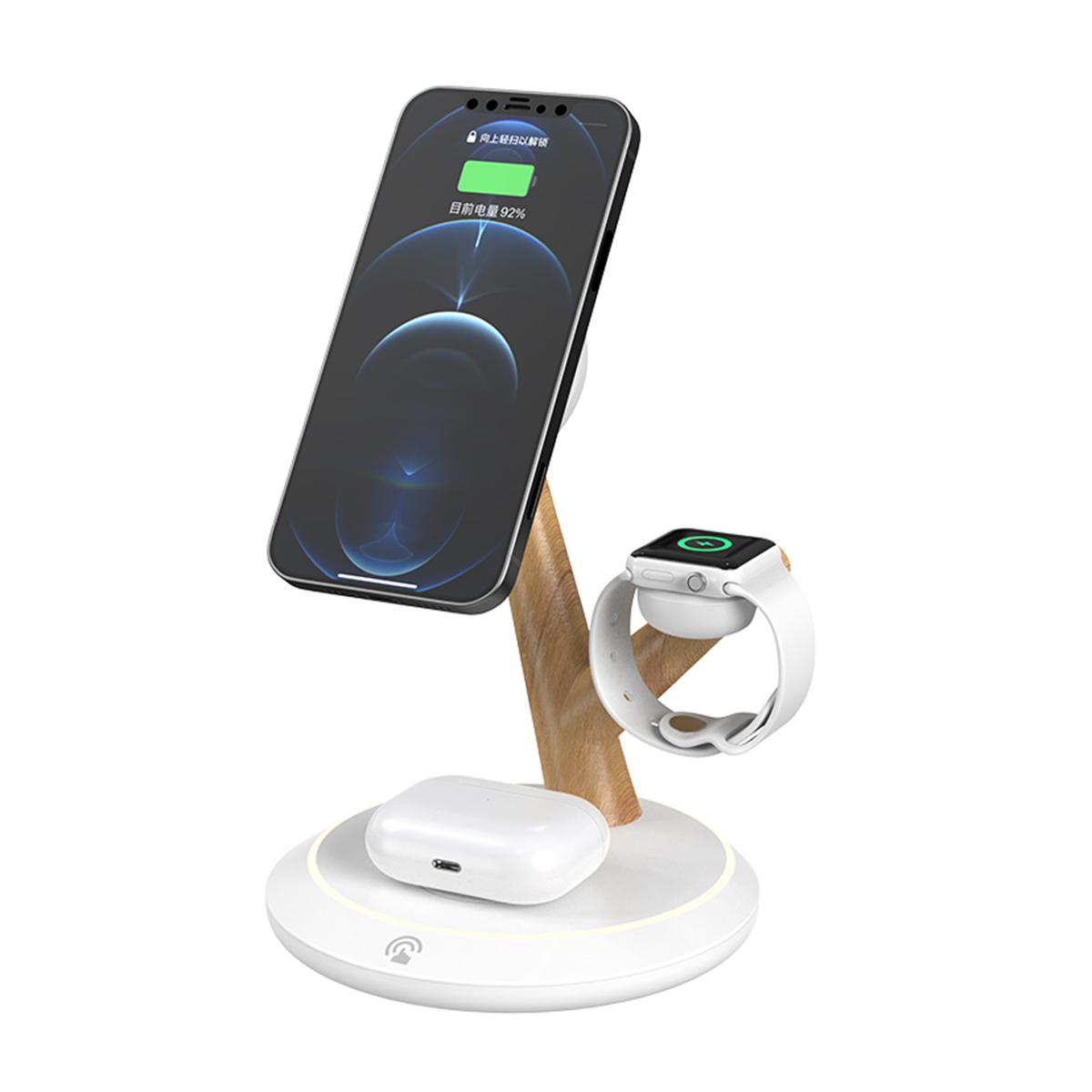 

TH02 Tree Branch Design 3 in 1 15W Magnetic Wireless Charger Desktop Charging Stand White/Wood Color