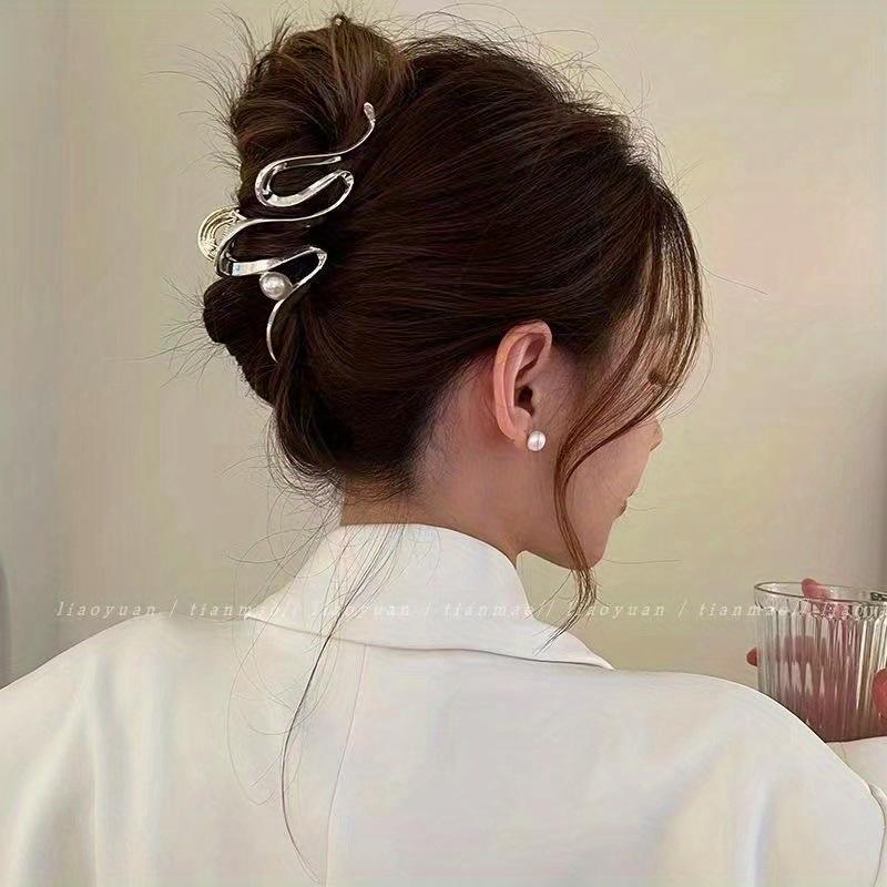 Haarklammer   Hinterkopf-Greifklemme Metall Große Haiklammer Haarnadel Haarnadel Kopfschmuck Haarnadel   Geschenk Silberfarben Haarklammern für Frauen