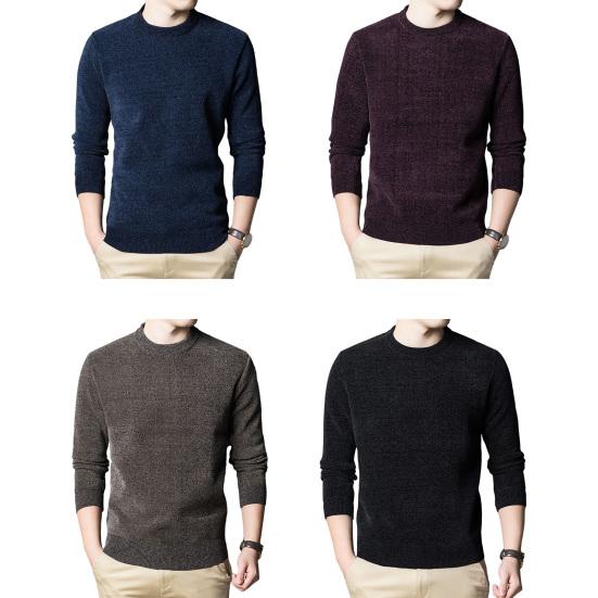 Men Sweater Round Neck Long Sleeves Winter Autumn Spring Thick Knitted Sweatshirts Casual Pullover Men Clothing for Home Office
