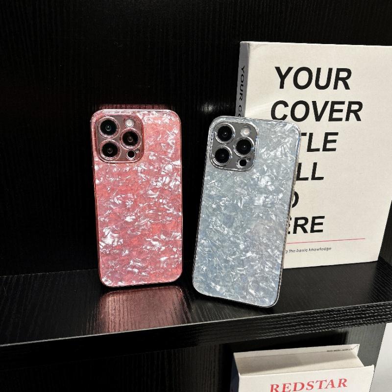 Luxury Plating Shell Texture Aurora Case For iPhone 16 15 14 13 12 11 Pro Max Plus Shiny Bright Reflect Camera Protective Cover