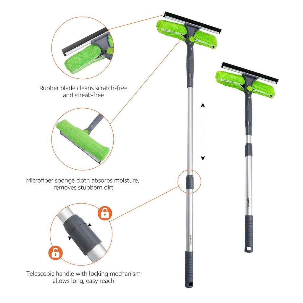 AmazonBasics Window Squeegee with Extendable Swivel 26 x x inches x W x Green Head, 12.8 7.1 (L H),