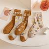 Vintage Floral Print Middle Tube Socks For Women Soft Cotton Autumn Spring Harajuku Japanese Socks Female Girl Casual Long Sock