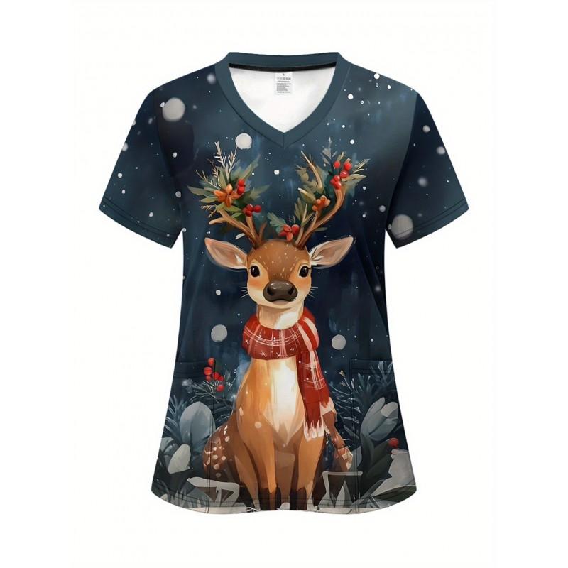 Womens V-Neck Short Sleeve T-Shirt With 3D Print Design Lightweight Breathable Casual Daily Wear