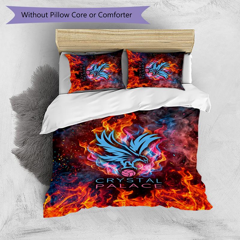 Crystal Palace Football Printed 3 Pieces Bedding Set, Comfortable Skin Friendly Bedroom Duvet Cover Set