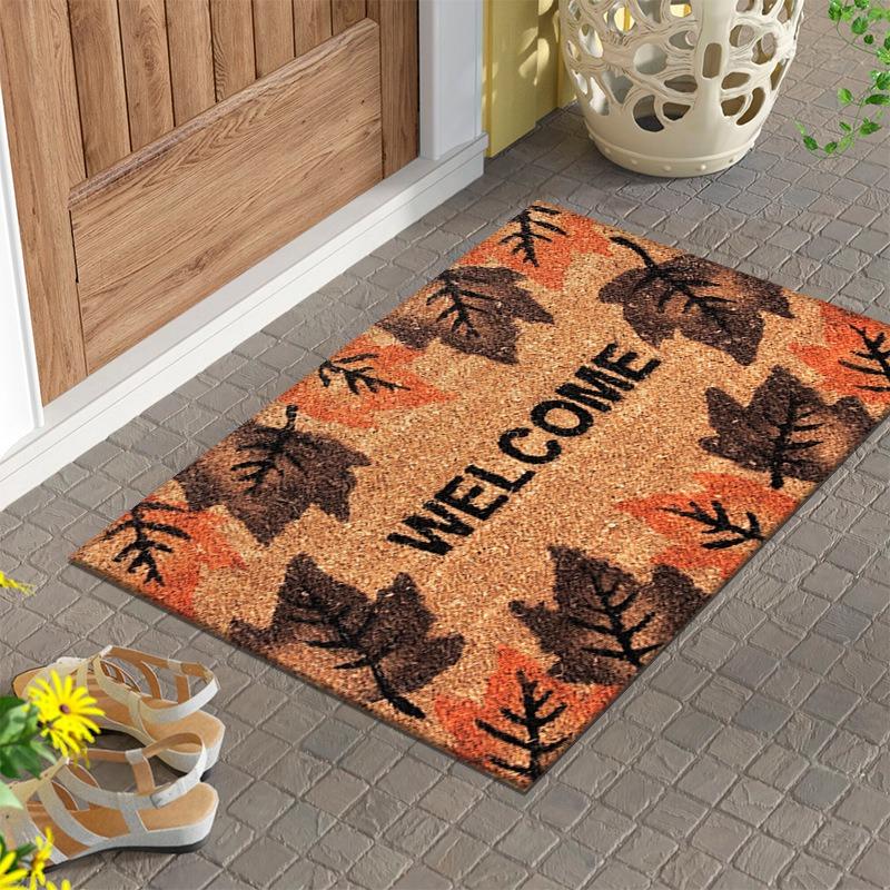 Green Leaves "Welcome" Area Rug, Soft Non-Slip Indoor Outdoor Floor Mat for Entrance and Living Room Decor
