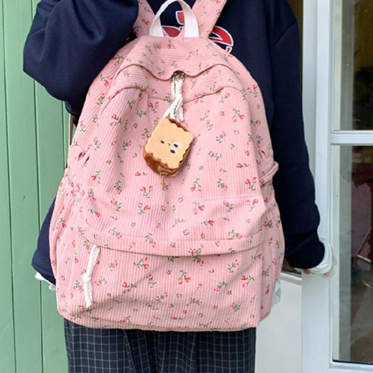 Travel Backpack for Teens and Girl Laptop Daypacks Flower Print Backpack Students School Bag Corduroy Rucksacks