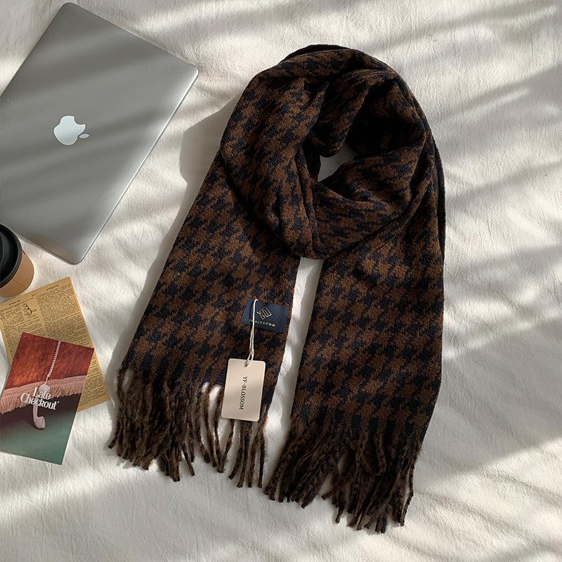 

Утолщенный клетчатый шарф из имитации кашемира, женская новая зимняя теплая и универсальная шаль, высококачественный мягкий ворсистый шарф 200*65cm