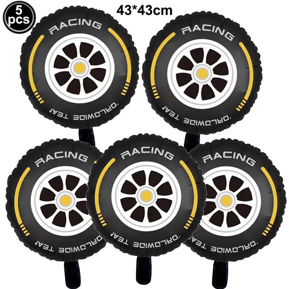 5PCS Race Motorcycle Tire Wheels Car Traffic Theme Foil Balloons Boys' Birthdays Racing Off-road Vehicle Decoration Balloons