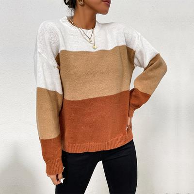 Vintage Fashion Elegant Casual Autumn Women's Loose Color Blocking Long-sleeved Pullover Sweater