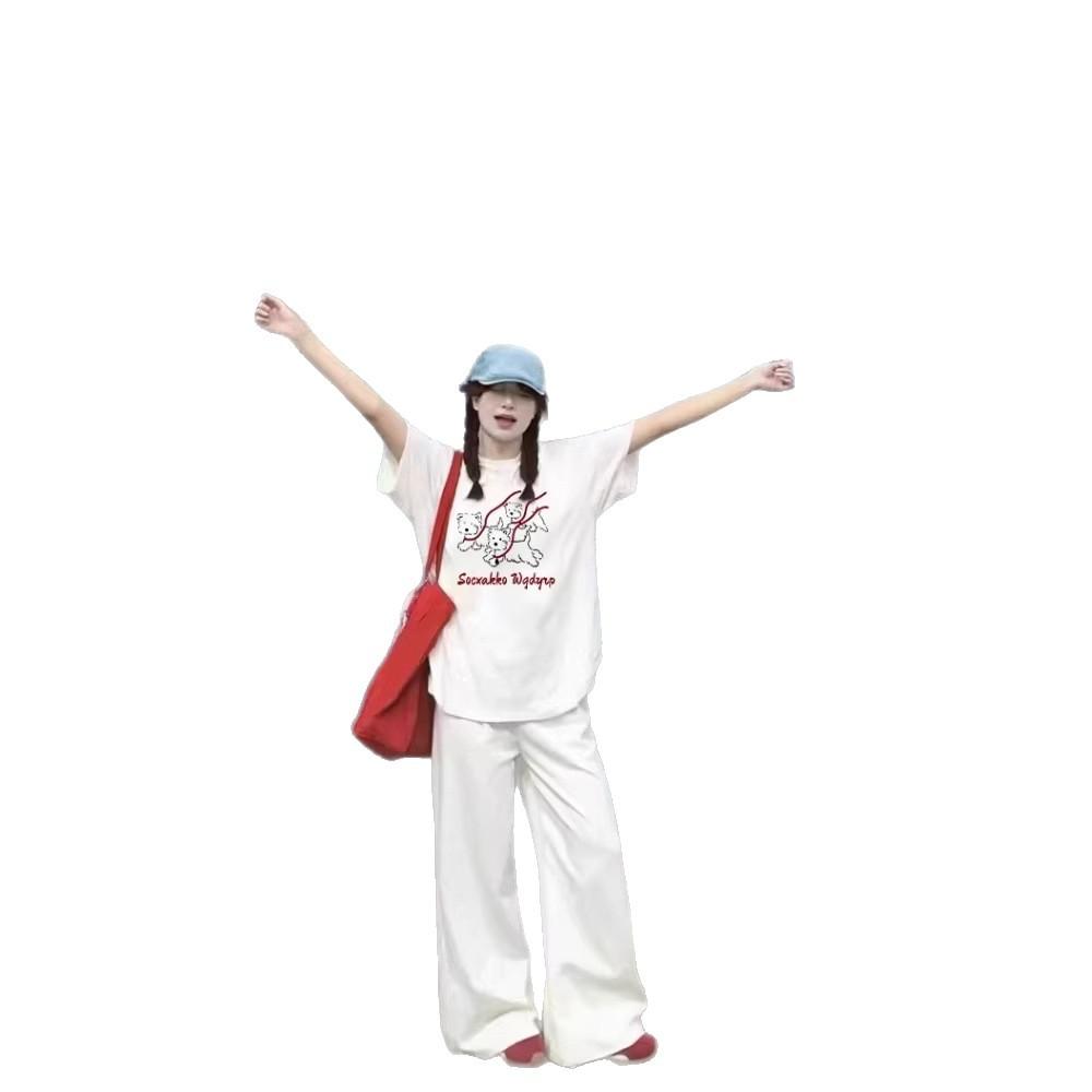 Heavy Cotton White Short-sleeved T-shirt Women's Summer New Loose Cartoon Design Sense Niche High Street Top