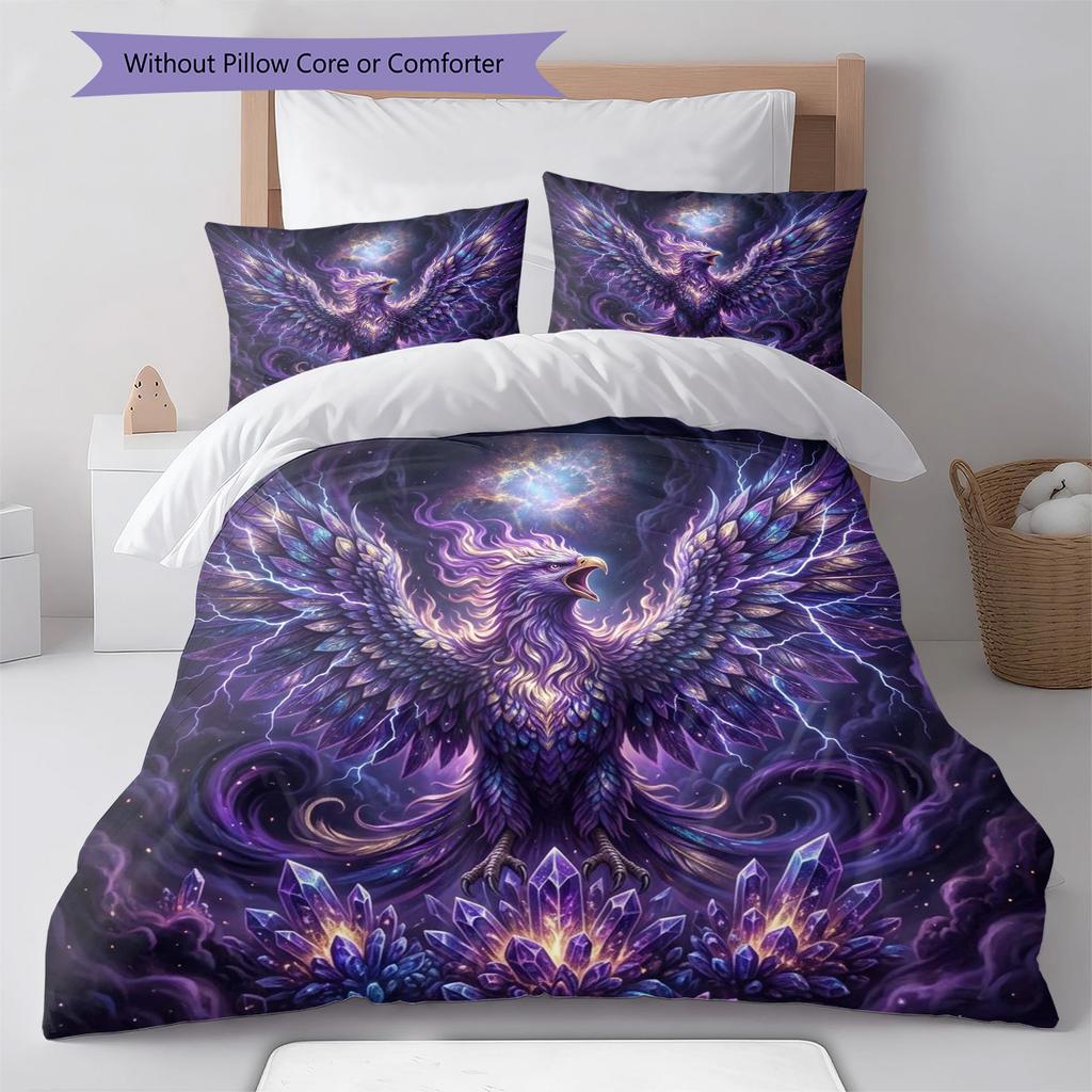 Phoenix Pattern Bedding Quilt Set Quilt Cover Pillowcase Home Decoration Birthday Gift (1 * Duvet Cover + 2 * Pillowcase, Without Core)
