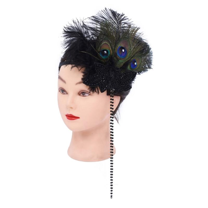 Vintage Feathered Headpiece 1920s Flapper Cosplay Headband Headpiece for Women Masquerade Halloween Weddings Parties