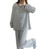 Korean Pink Striped Women's Pajama Set - Spring/Autumn 2026, Sweet Long Sleeve Cardigan Loungewear