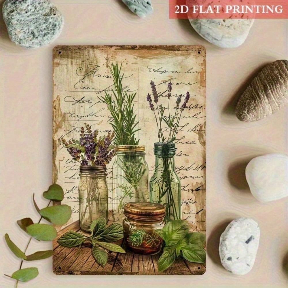 

Vintage Metal Poster Wall Art Herbs Birds Kitchen Sign Home Decor Gift