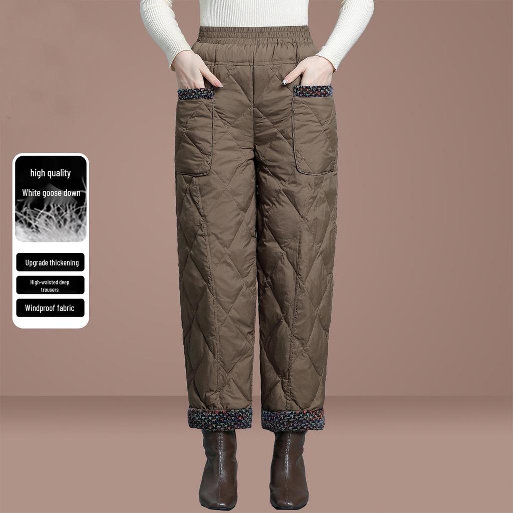 Chic High-Waisted Goose Down Winter Pants for Middle-Aged Women
