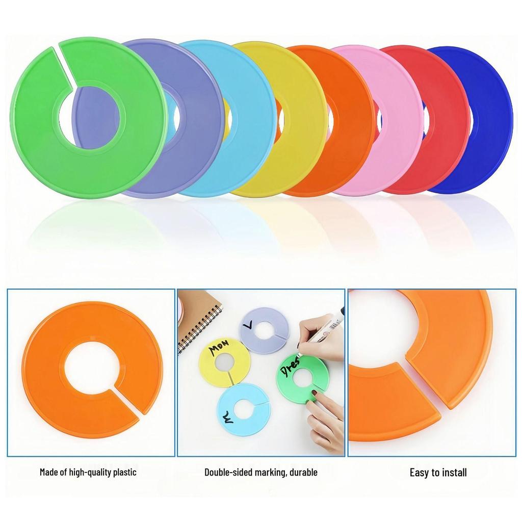 Adult Clothing Size Dividers - Double-Sided Plastic Rings for Wardrobe Organization