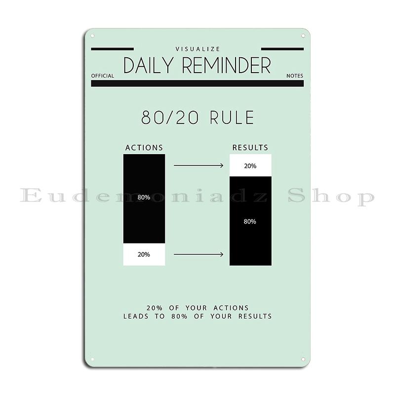Правило 80/20 Ключевая цитата к успеху в искусстве Принцип Парето Знак Металлическая табличка Постер Кино Кино Дизайн Кино Дизайн Жестяная табличка Постер 20x30cm
