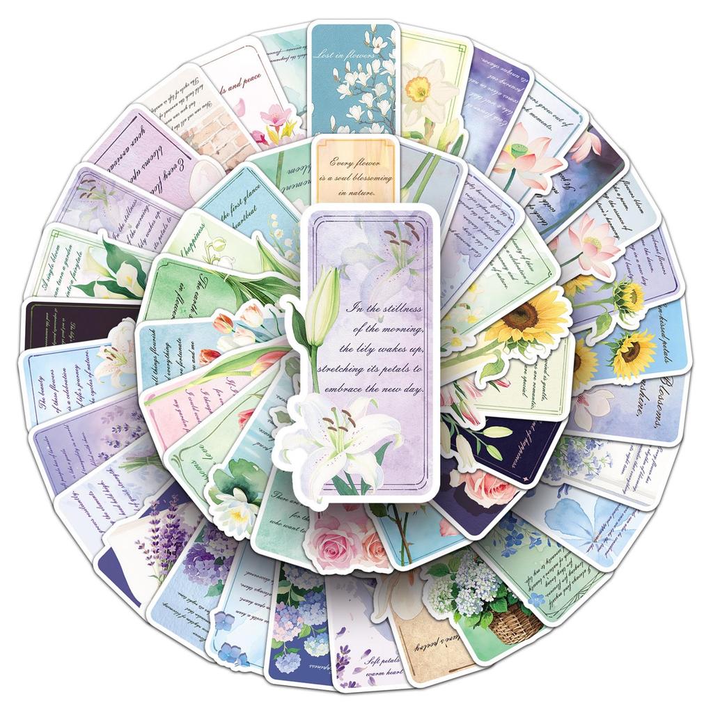 51 Flower Bookmark Doodle Stickers: Personalized Fresh Flower Slogan Decorations for Phone Cases, Water Cups, and Books