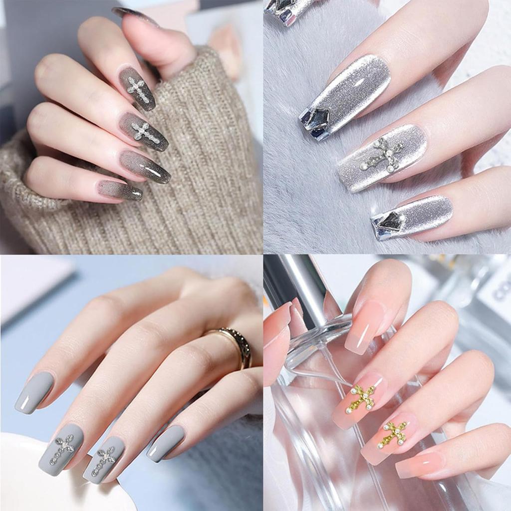 10/5pcs Punk Cross Nail Charms 3D Gold Silver Diamond Nail Art Decoration Sparkling DIY Manicure Rhinestones Jewelry for Women
