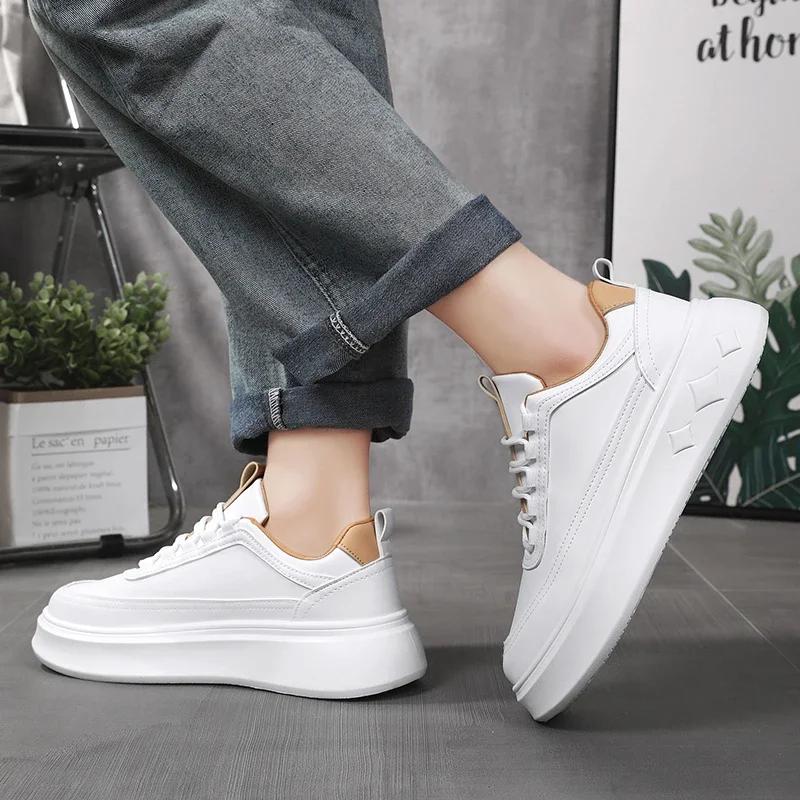 White Men Skateboarding Shoes Outdoor Running Sneakers Platform Casual Shoes Breathable Mens Sports Shoes Light Walking Shoes