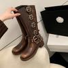 Platformové bojové boty Zip Chunky Podpatek Spona Vintage Móda Ležérní Luxusní Designérské Westernové Boty do půli lýtka Boty Žena