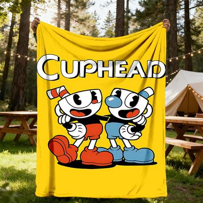 1PC Cuphead Mugman Outdoor Flannel Throw Blanket HD Printed Lightweight Soft Warm All Season Blanket for Sofa, Bed, Travel