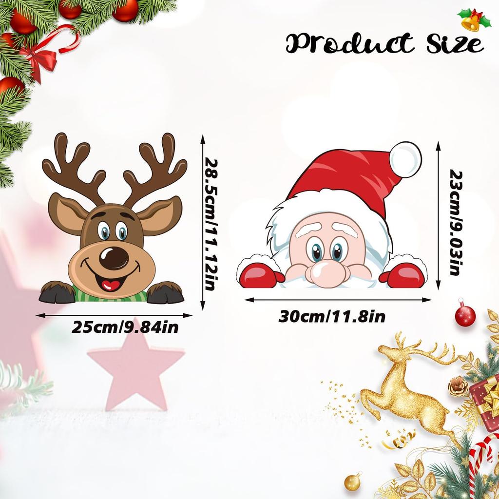 LOKIPA Christmas Car Sticker, 2PCS Christmas Car Window Decals Cute Santa Car Window Stickers for Christmas Car Decorations Accessories (Reindeer and