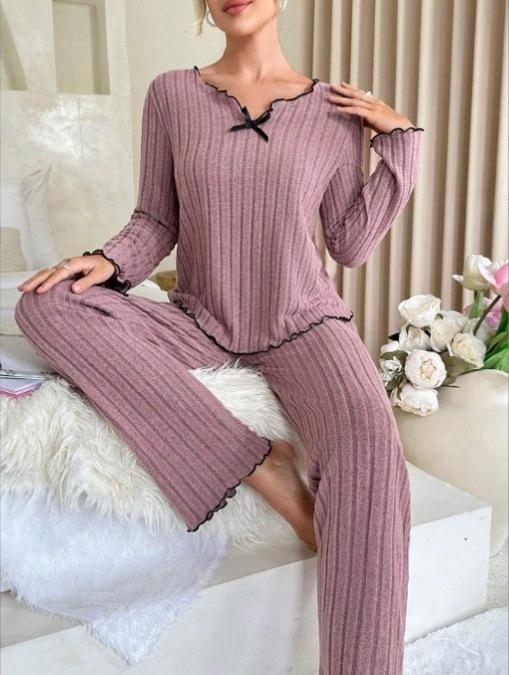 

New European, American autumn and winter black edge twisted edge casual home women s two-piece suit pit strip S