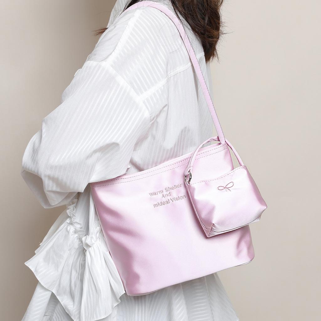 2026 Spring Korean Satin Bucket Bag, Candy Color Shiny Silver Underarm Handbag for Women