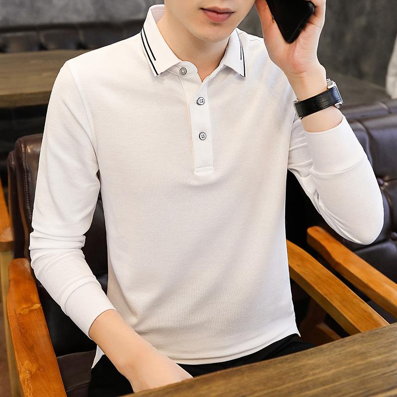 Spring and Autumn New Men's Korean Version Solid Color Sheet Lapel Long Sleeve Polo Shirt Trendy Couple Internet Celebrity Same Style Versatile Top