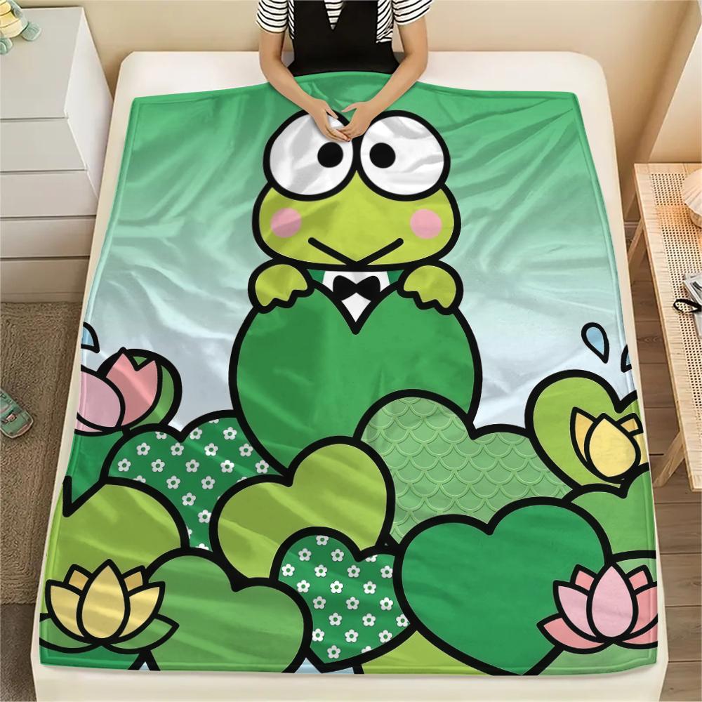 1PC Keroppi  Print Flannel Blanket, High Quality All Seasons, Home Decor, Warmth and Comfort, Perfect for Christmas Gifts