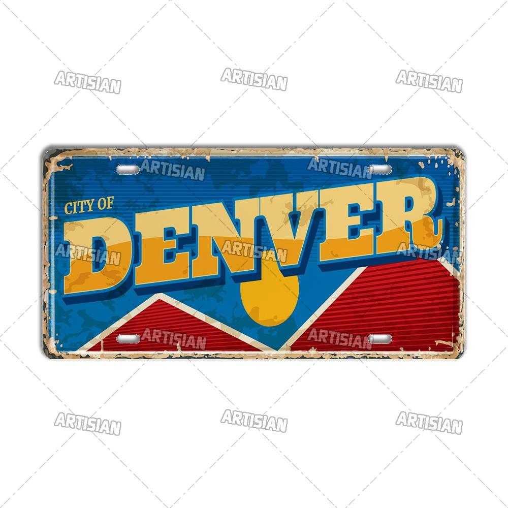 USA License Plate Landmark Metal Wall Sculpture|US City/State Design,Tin Plaque,Halloween&Christmas Gift,Garage/Bar/Cafe Decor