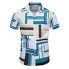 Summer New Men's Casual Short-sleeved Shirt Contrasting Print Hawaiian Style Lapel Top Short-sleeved